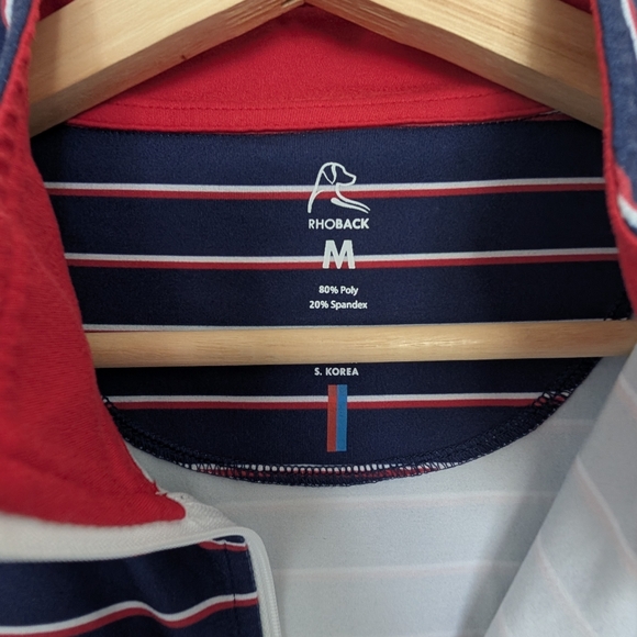 Rhoback Quarter Zip Patriotic Long Sleeve Polo Golf Shirt Men's Size Medium - Picture 4 of 9
